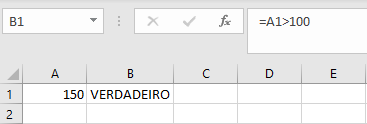 Célula do Excel mostrando teste lógico retornando VERDADEIRO