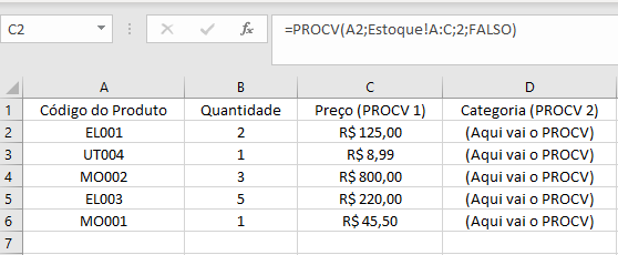 Preço estriado da tabela de Estoque utilizando procv para cruzar dados