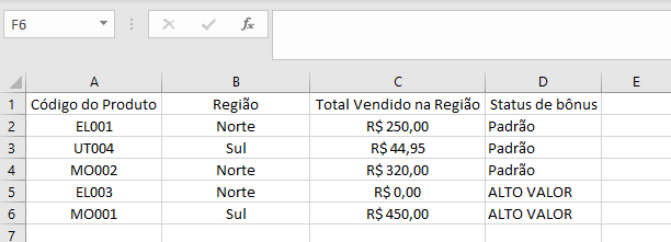 Tabela de status de bonus com valor de alto padrão e alto valor.