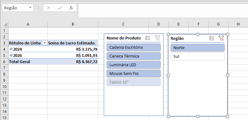 Botão de segmentação de dados filtrando norte