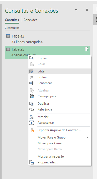 editando consultas e conexões
