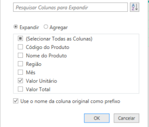 imagem Expandir nova coluna no power query para Valor Total 