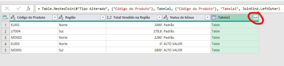 Imagem do power query expandir colunas