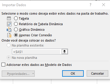 imagem de criação de conexão no power query