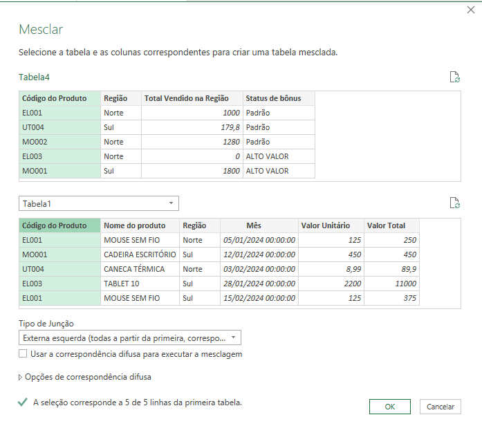 imagem Mesclar código do produto no power query