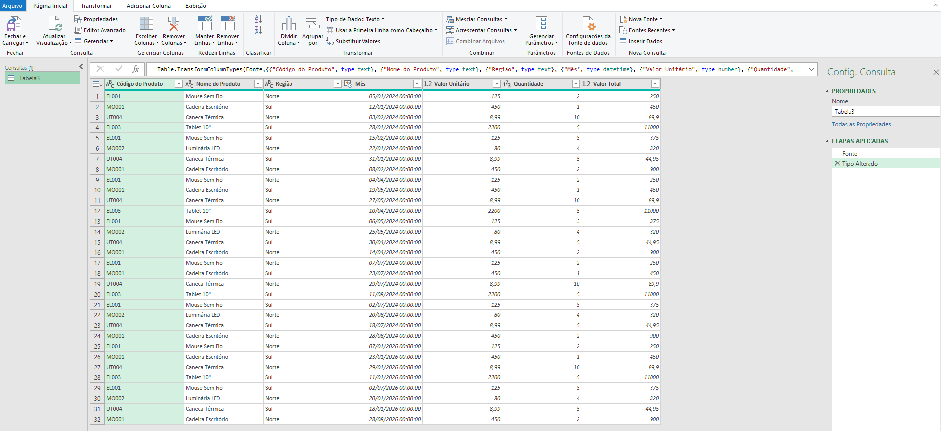 imagem do power query para limpeza de dados