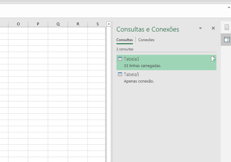 tabela consulta e conexão para acessar o power query editor