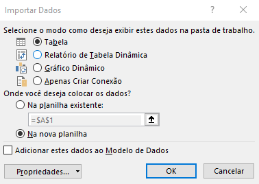 imagem de caixa de tabela e nova planilha selecionada 
